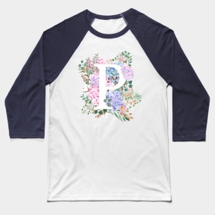 botanical monogram alphabet P hydrangea flowers Baseball T-Shirt